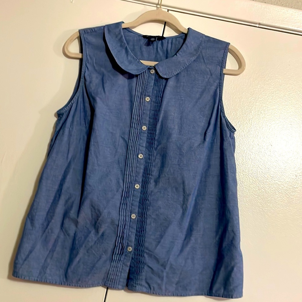 Large Denim Blue Tank Top Button Up
